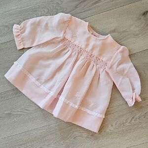 Vintage Sarah Louise English Wool Blend Baby Girls Pink Dress, 6-12 Months